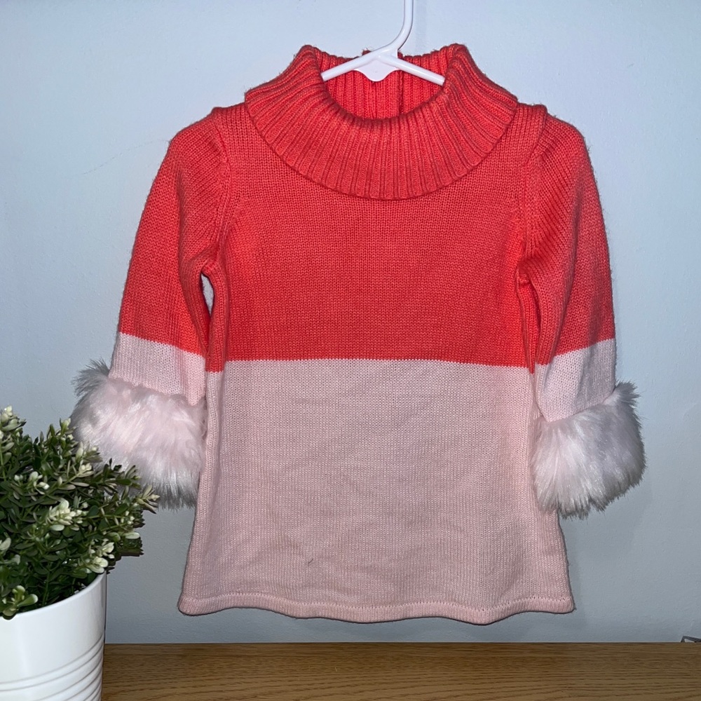 Janie and Jack Pink Colorblock Faux Fur Sweater Dress